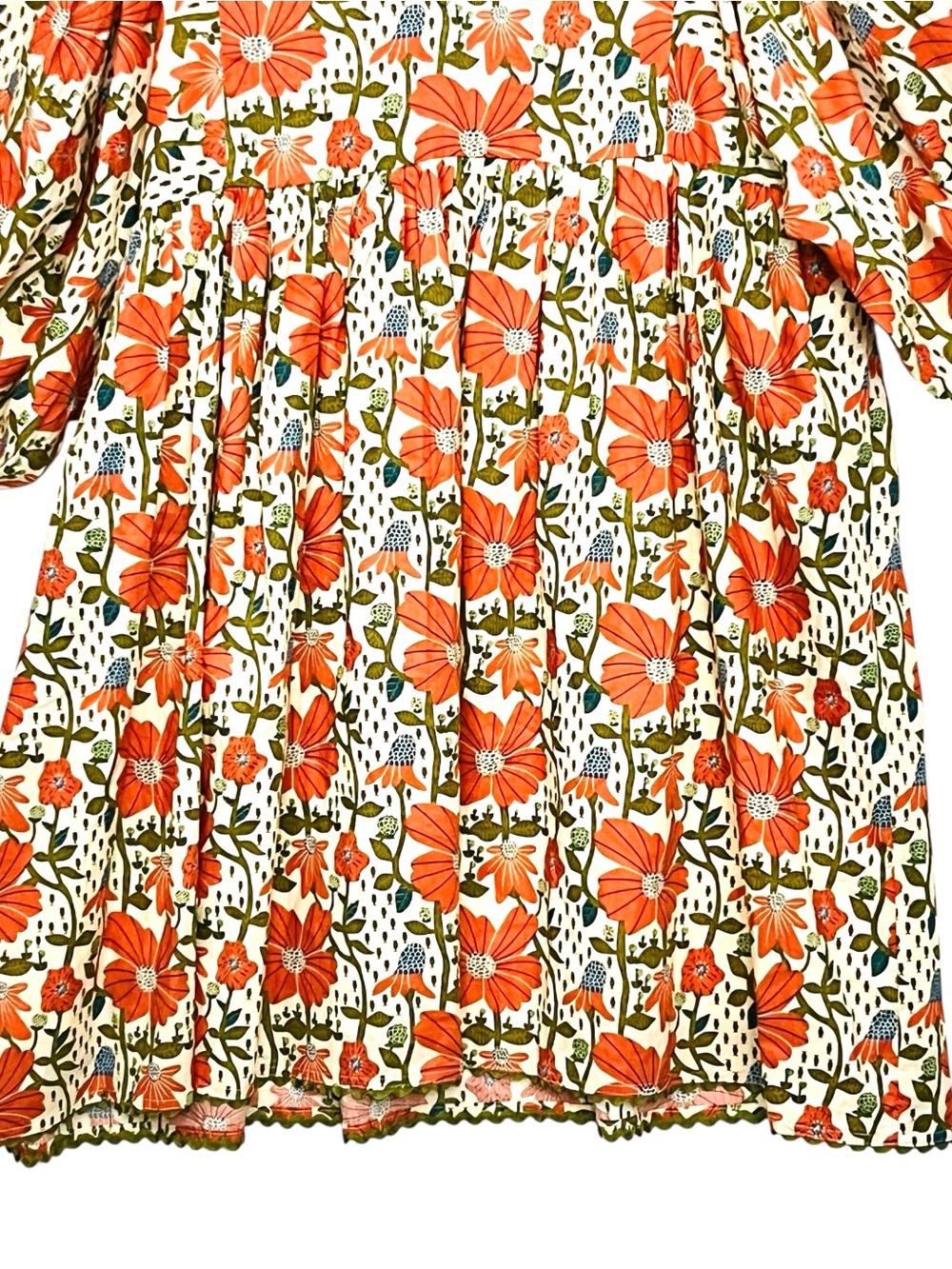 Gigio Babydoll Dress Coral Cream Floral Puffy Balloon Sleeve Pockets S Made/USA - Picture 9 of 16